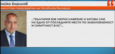 Борисов: България взе мерки навреме и затова сме на едно от последните места по заболеваемост и смъртност в ЕС